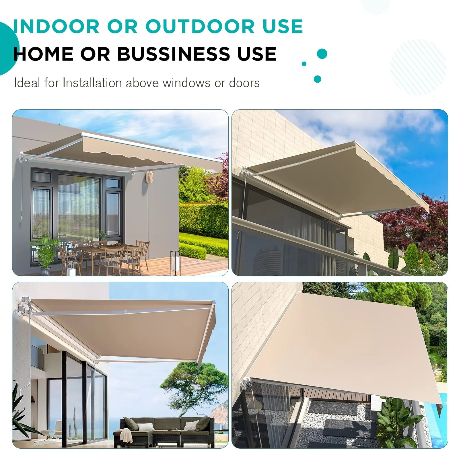 AECOJOY 16'x10' Manual Retractable Awning Sun Shade, Patio Awning Canopy