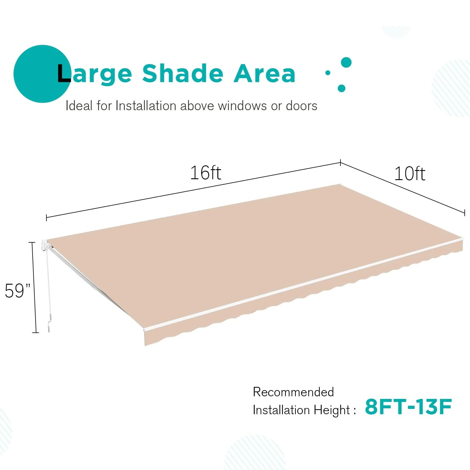 AECOJOY 16'x10' Manual Retractable Awning Sun Shade, Patio Awning Canopy