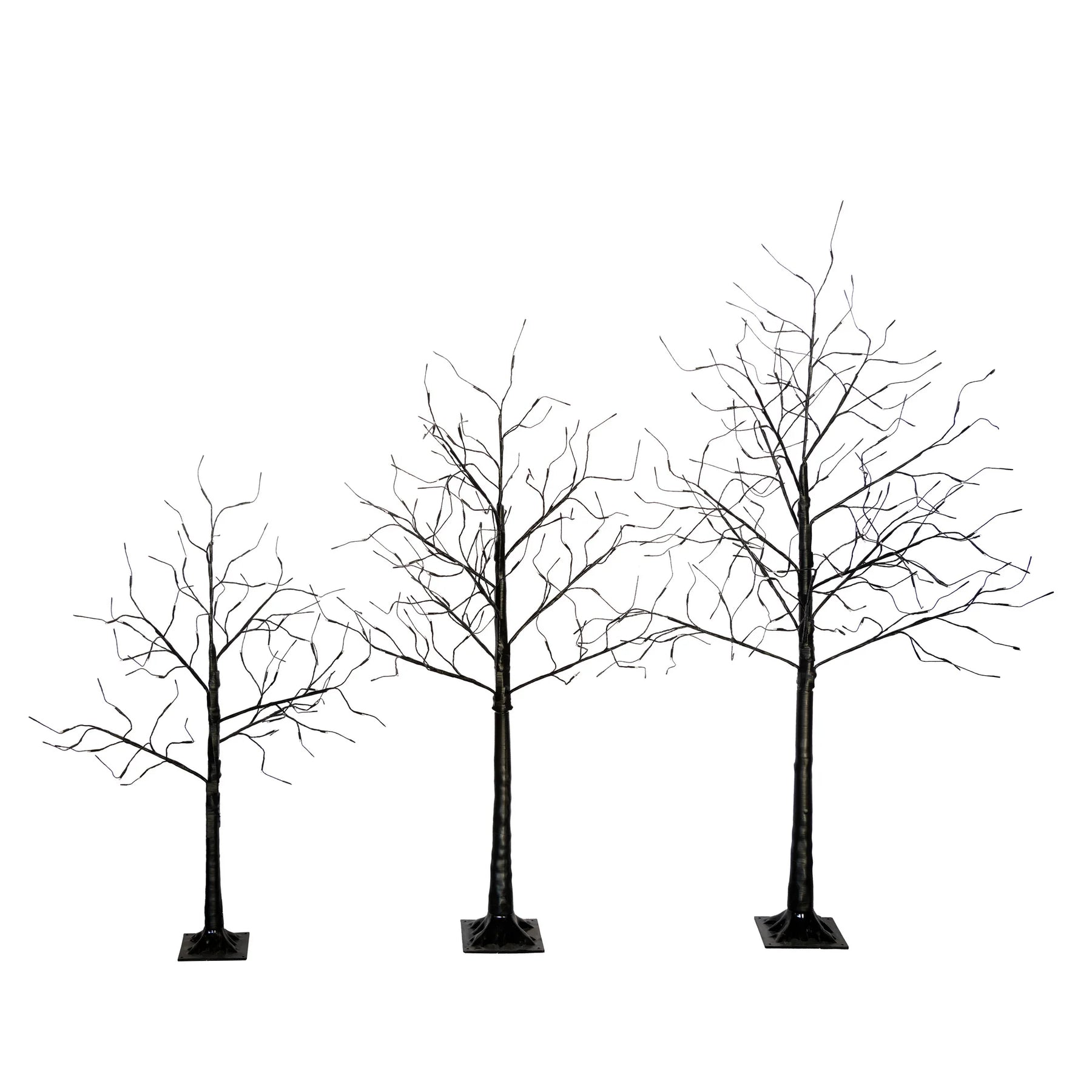 AECOJOY 3 Pac Christmas Tree with Purple Lights, 4FT 5FT and 6FT, Lighted Black Tree for Halloween Decoration