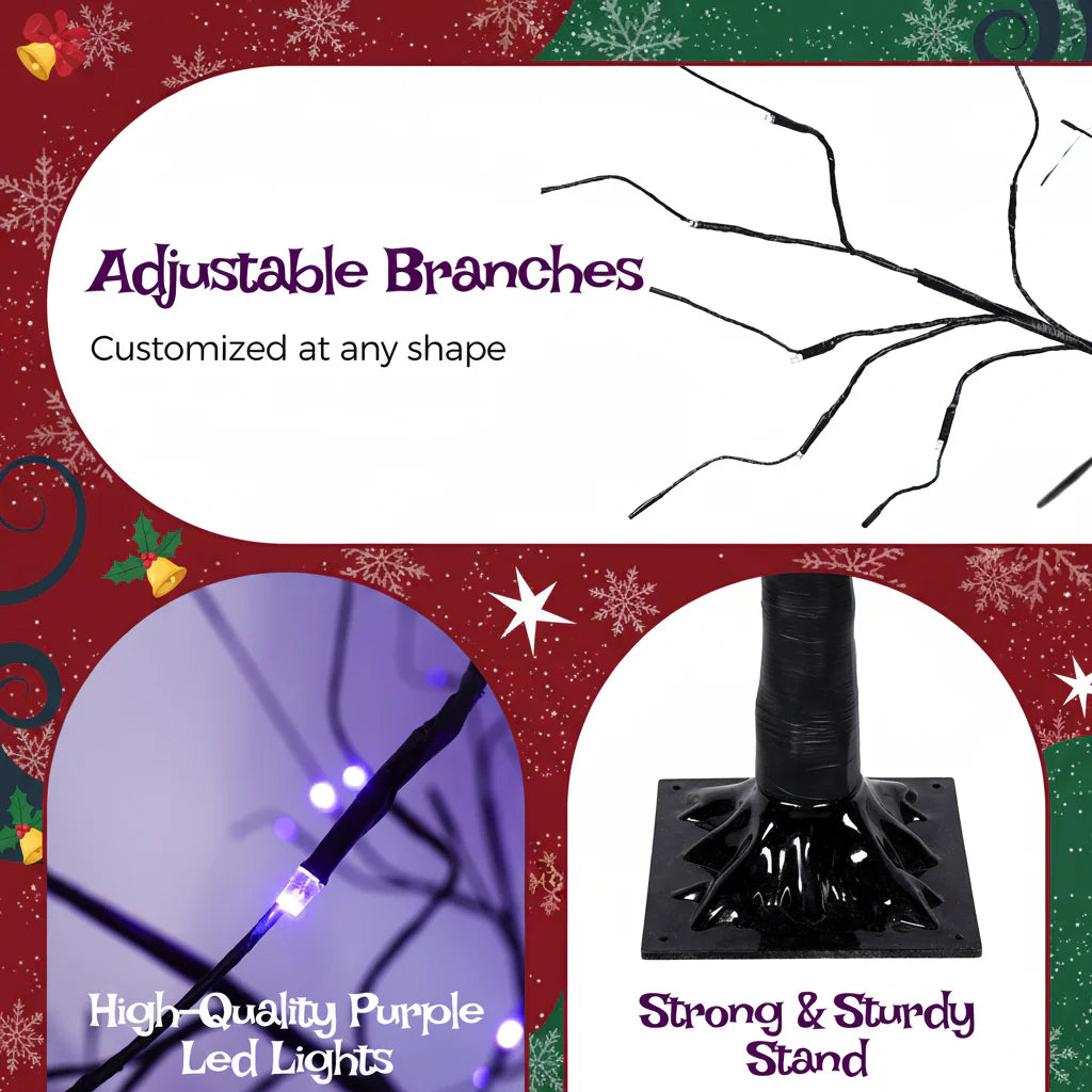 AECOJOY 3 Pac Christmas Tree with Purple Lights, 4FT 5FT and 6FT, Lighted Black Tree for Halloween Decoration