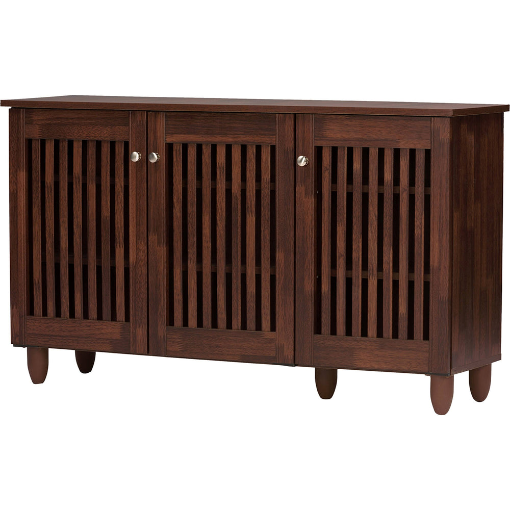 Baxton Studio Fernanda 3-Door Oak Brown Wooden Entryway Shoes Storage Wide Cabinet