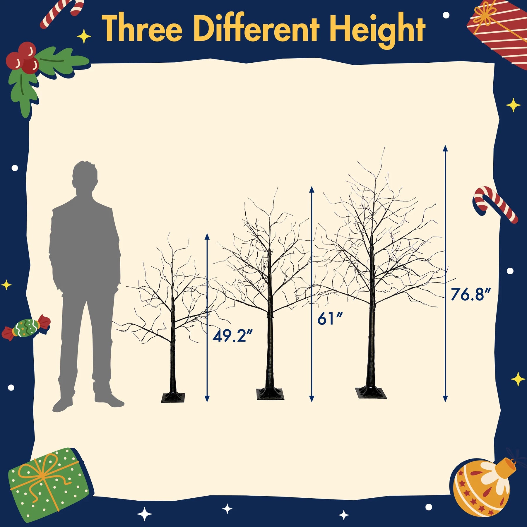 AECOJOY 3 Pac Christmas Tree with Purple Lights, 4FT 5FT and 6FT, Lighted Black Tree for Halloween Decoration